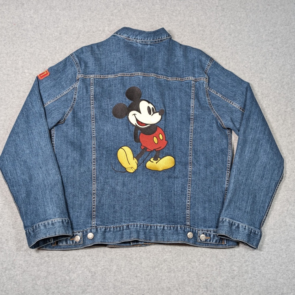 Mickey Mouse Jacket Denim Disney Parks Resort Embroidered Large with Patches
